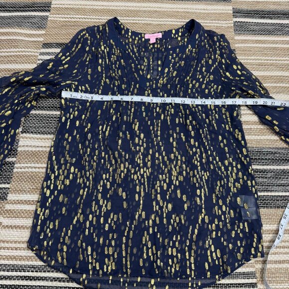 Lilly Pulitzer Women's Colby Top Silk Blend Long Sleeve Pullover Navy Blue Sz XS - Picture 9 of 13